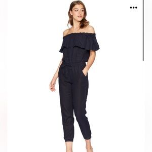 NWOT Young Fabulous & Broke Chels Linen Ruffle Off Shoulder Jumpsuit blue Size M